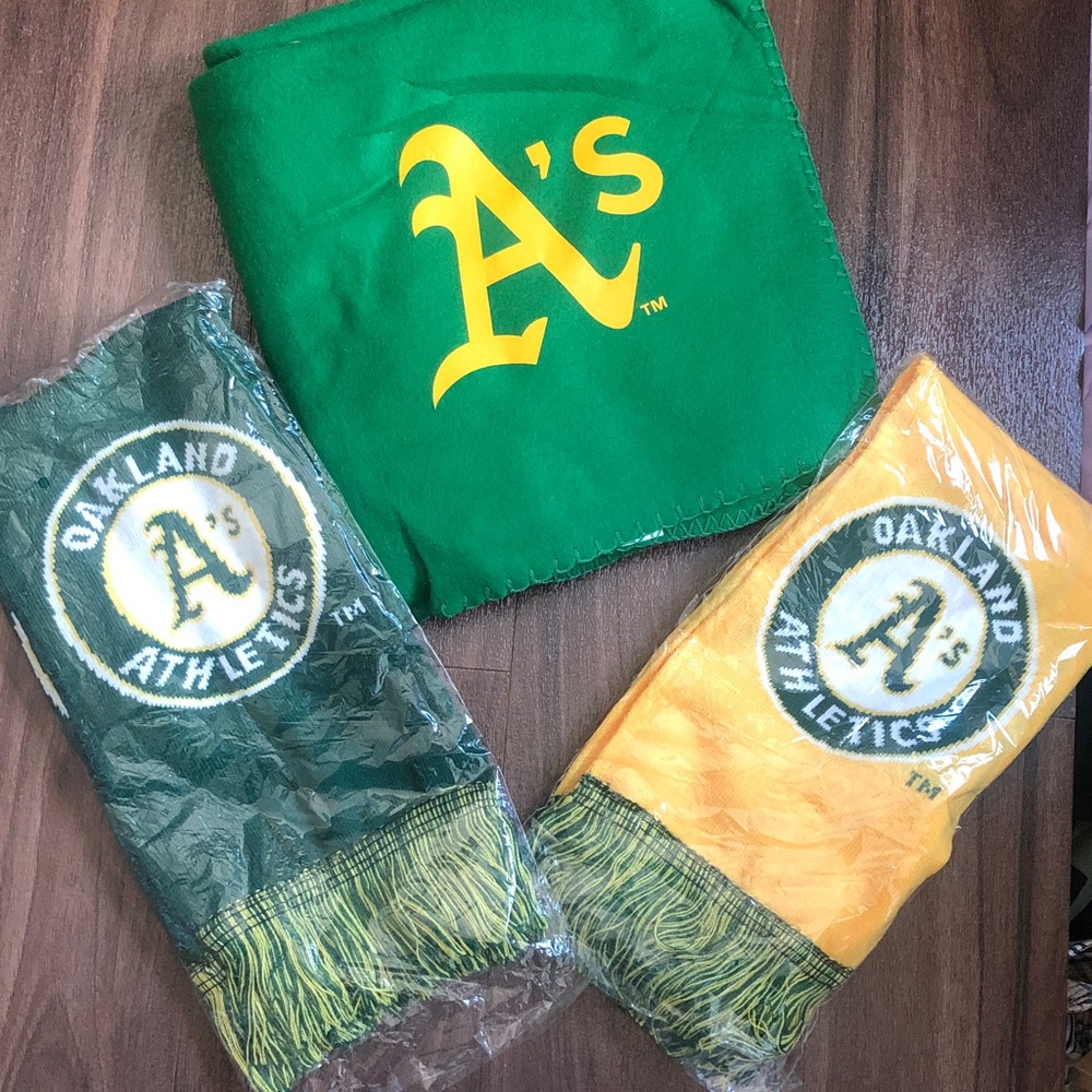 Bundle Oakland A's Athletics 20 + year season ticket member scarfs and blanket